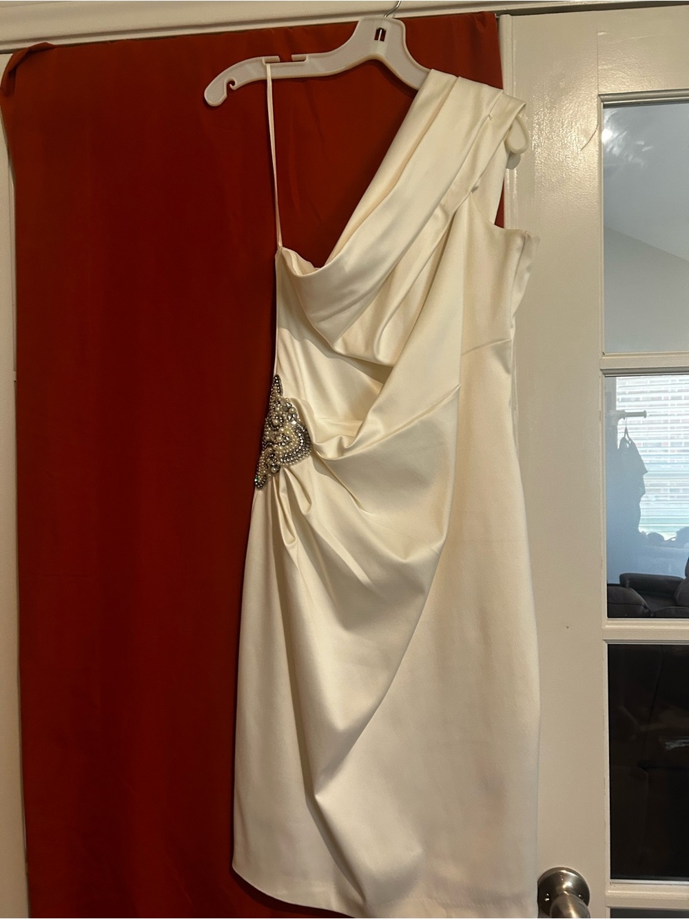 Studio Ivory One-Shoulder Cocktail Dress with Beaded Accent